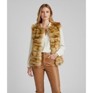 Tan Brown Faux Fur Vest Women's Medium Warm‎ Outerwear